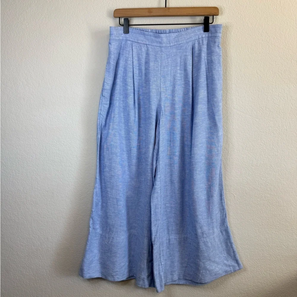 Banana Republic Blue High Rise Wide Leg Linen Blend Pull On Stretch Waist Pants